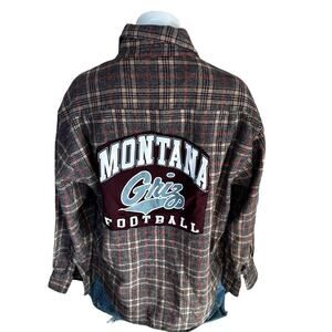 University of Montana Grizzlies Plaid Flannel Shirt LARGE Oversize Football Griz